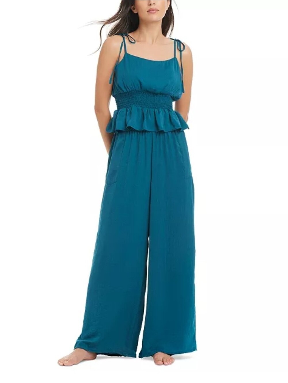 Red Carter Peplum Tank Top & Satin Wide Leg Pants Size Large NWT Resort Wear